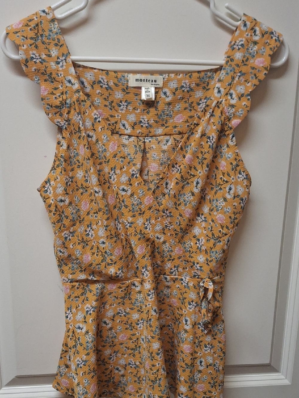 Monteau Mustard Yellow Floral Ruffle-Strap Camisole